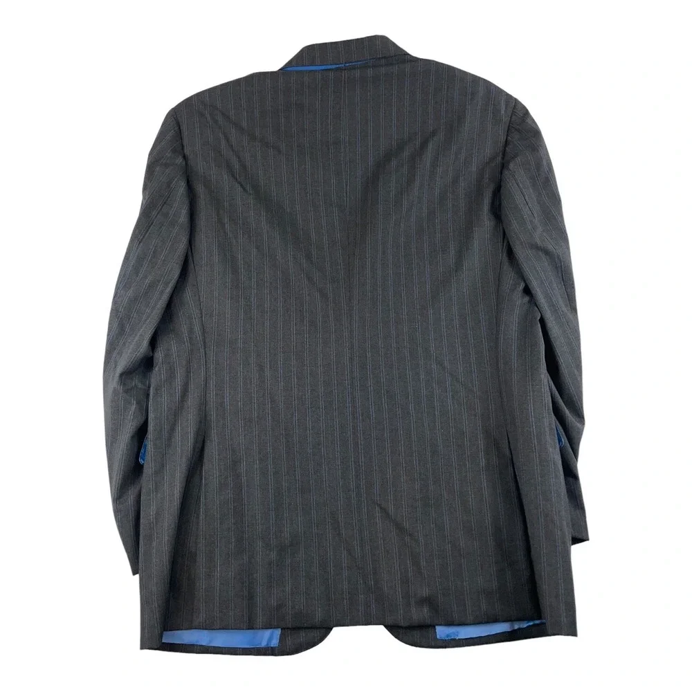 Isaia Napoli Gray Blue Striped Super 170s Sciammeria Wool Blazer Size 44R